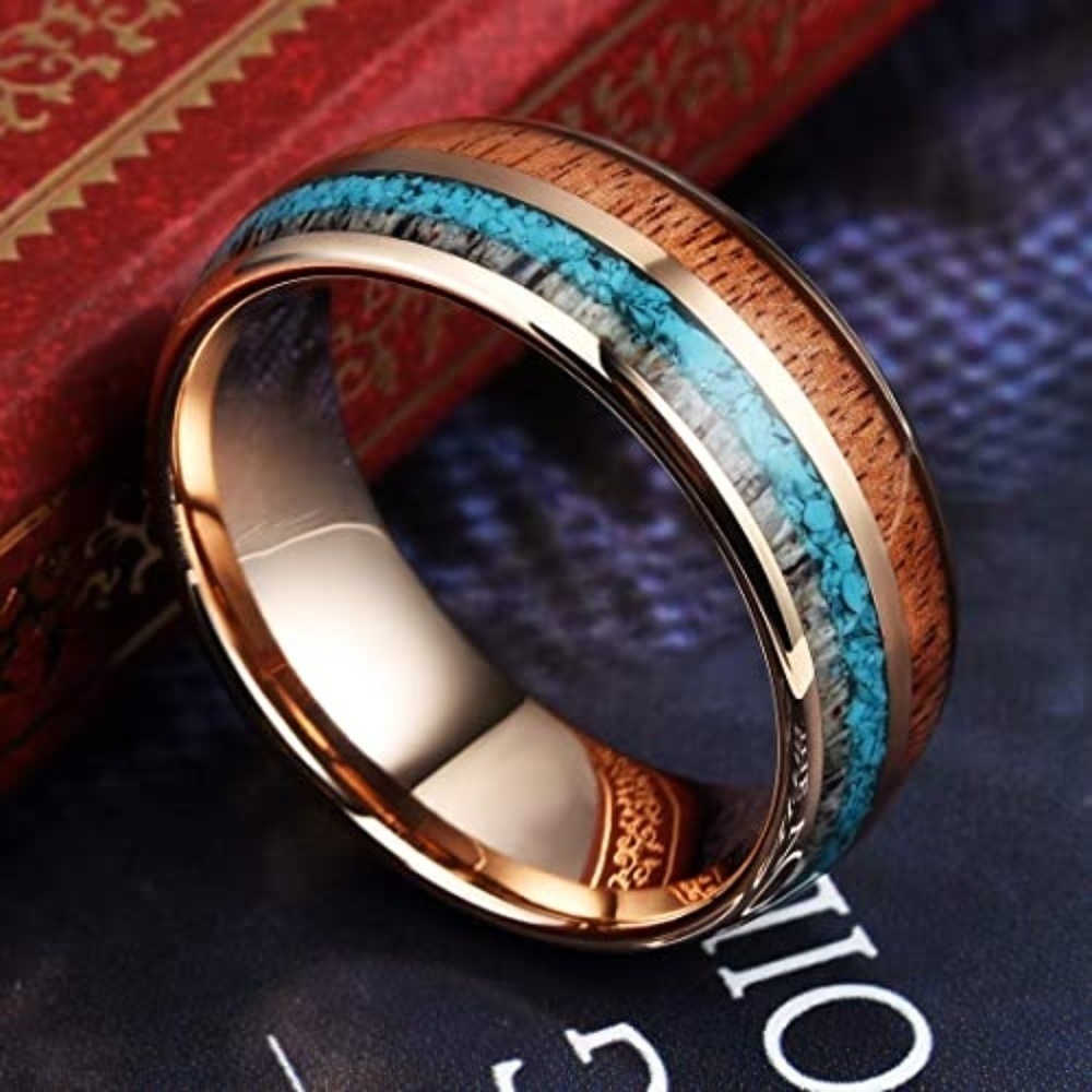 THREE KEYS JEWELRY 8mm Tungsten Rose Gold Plated Wedding Ring Sz 11.5